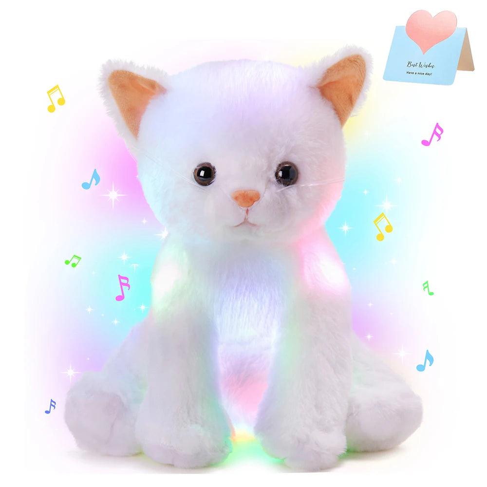 LED Licht Speelgoed Kat Pop | Muzikaal Kawaii Pluche Kussen Voor Kinderen Met Gloei-effect - Lulla