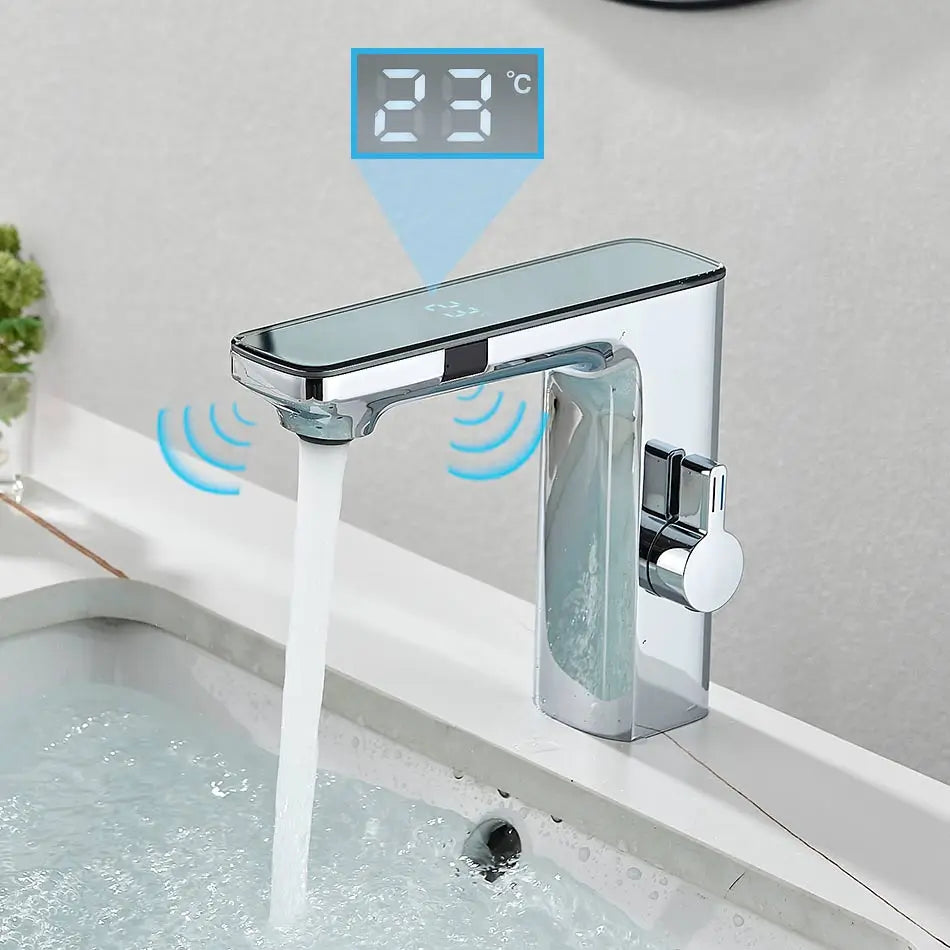 Luxe Smart LCD Sensor Wastafelkraan | Touchless Digitale Display Mengkraan voor Warm & Koud Water voor Badkamer Wastafel - DigitTap