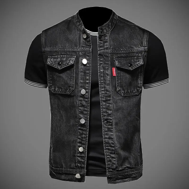 Heren Retro Motorfiets Denim Vest | Vintage Mouwloos Jack - Atharr