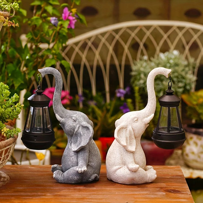 Olifant met zonnelantaarns tuinbeeldhouwwerk ornament - Ephant