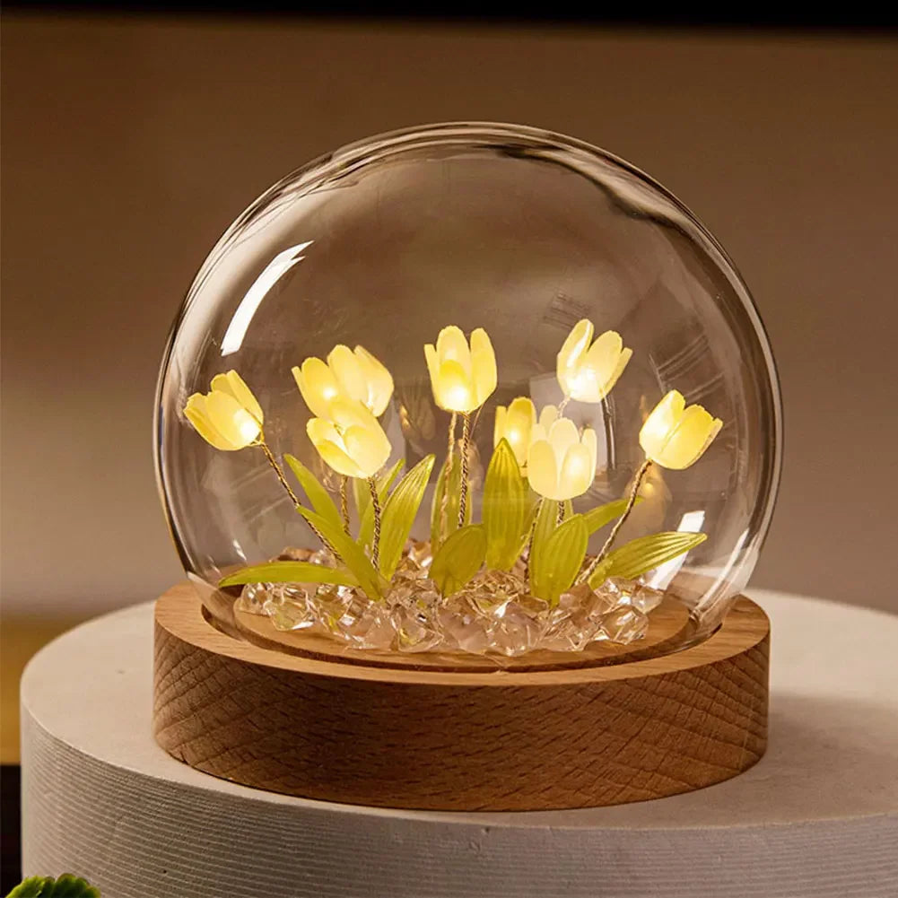 Handgemaakte Tulpen Nachtlamp met Delicate Glazen Deksel | Elegante Sfeerverlichting - TulipGlass