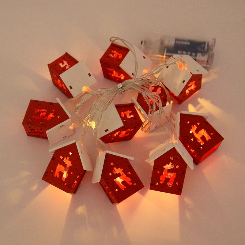 Boom opknoping ornament kerstversiering | houten huis LED String kerst licht - Navidad