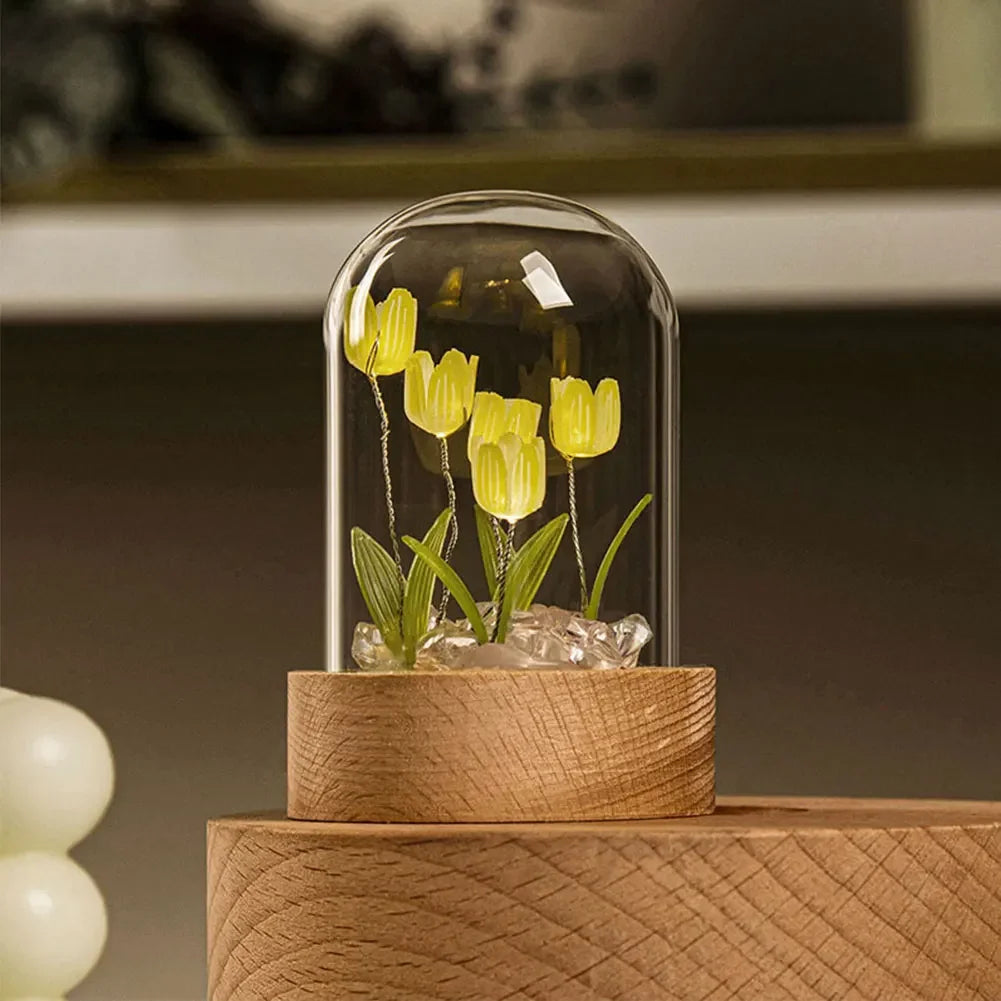 Handgemaakte Tulpen Nachtlamp met Delicate Glazen Deksel | Elegante Sfeerverlichting - TulipGlass