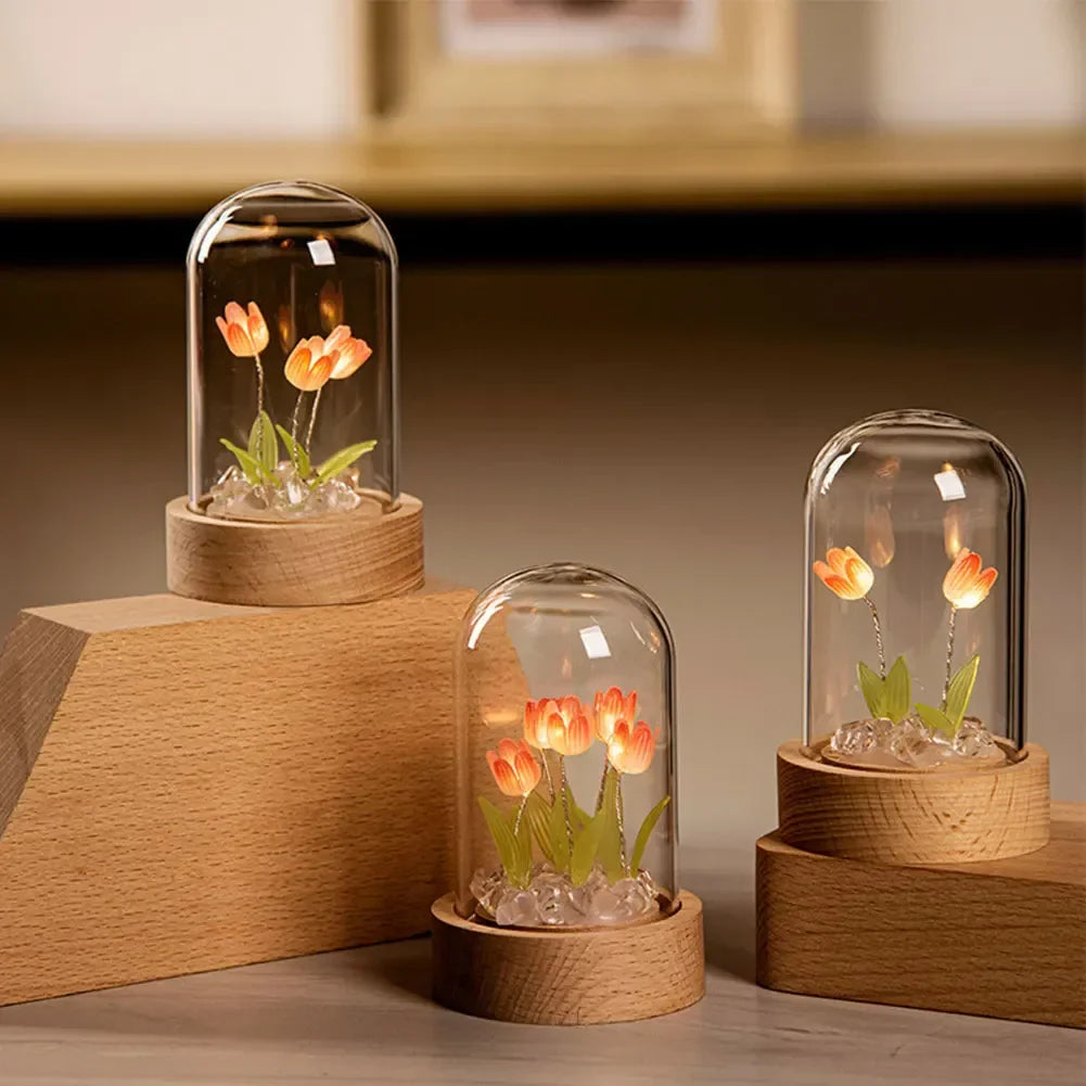 Handgemaakte Tulpen Nachtlamp met Delicate Glazen Deksel | Elegante Sfeerverlichting - TulipGlass