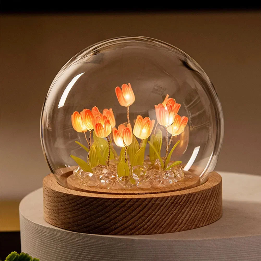 Handgemaakte Tulpen Nachtlamp met Delicate Glazen Deksel | Elegante Sfeerverlichting - TulipGlass