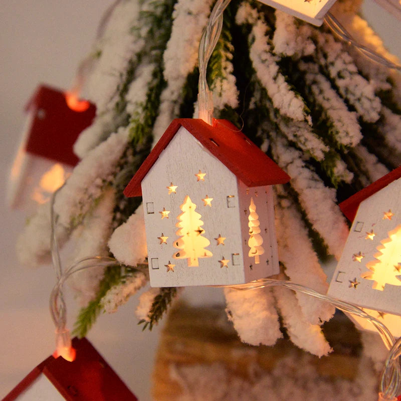 Boom opknoping ornament kerstversiering | houten huis LED String kerst licht - Navidad