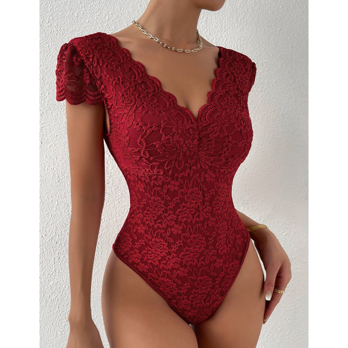 Sensuele Kant-Versiering V-Hals Bodysuit | Figuurvormend, Elegant en Chic - Solira