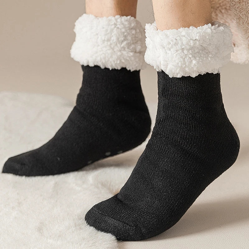 Winter Kerstmis Pluche Mannen Sokken | Comfy Warme Midden Buis Sok | Warme Verdikte Pluche Gevoerde Pantoffel Sokken - Bennett