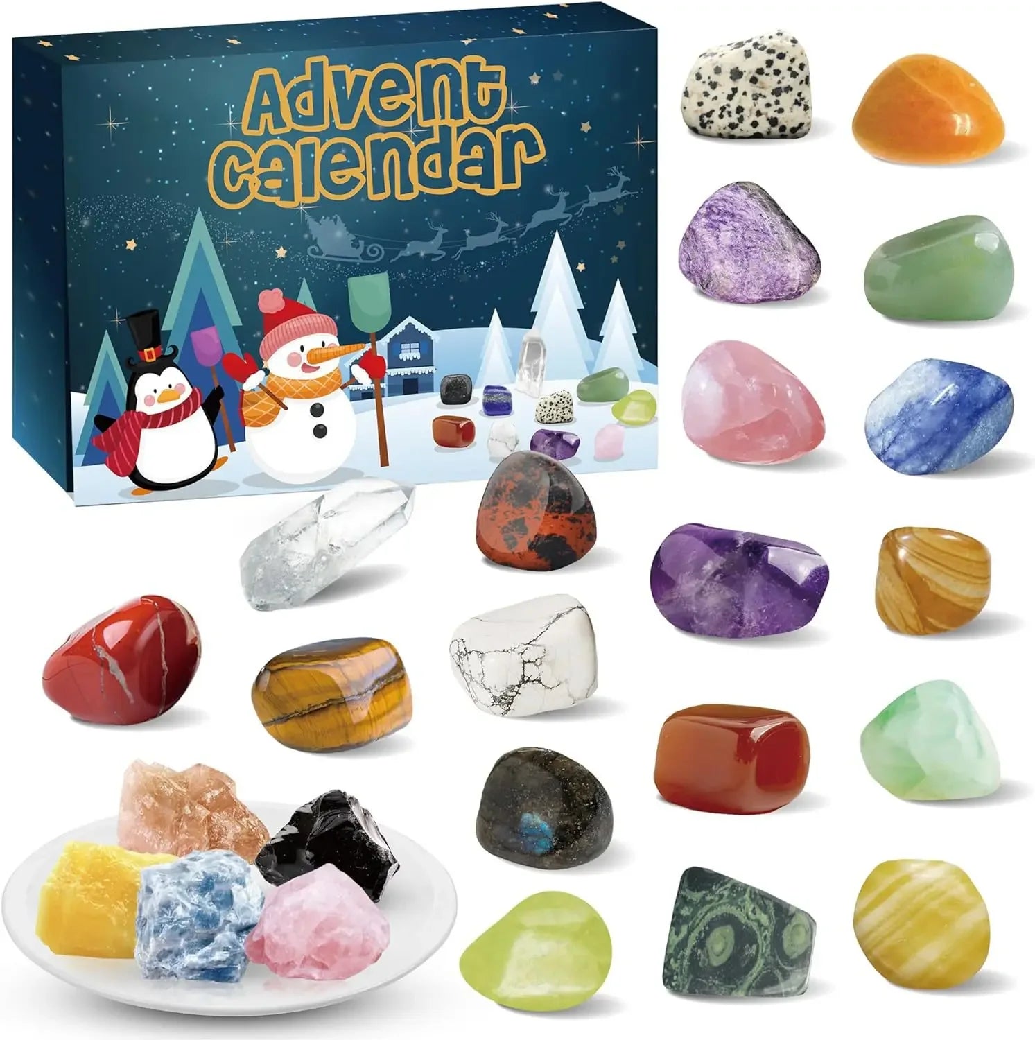 Advent Kalender met edelsteen collectie voor kinderen | Fonkelende stenen voor kerstplezier | Kerst Kristal Advent Kalender - Calend