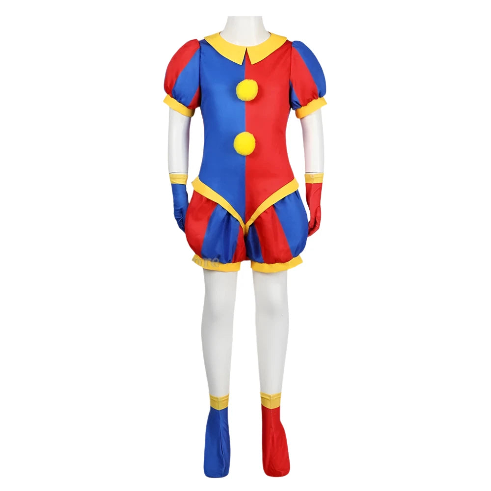 Pomni Clown Masker, Hoed & Jumpsuit Set | Leuke en Kleurrijke Cartoon-Inspired Outfit voor Feesten en Kerstmis - Cirvus