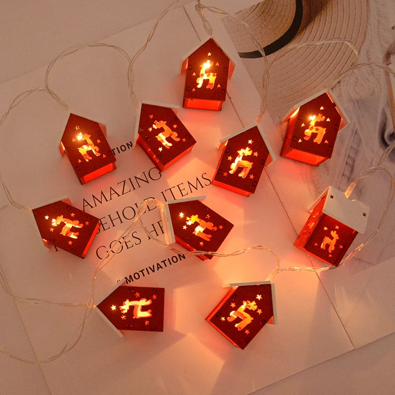 Boom opknoping ornament kerstversiering | houten huis LED String kerst licht - Navidad