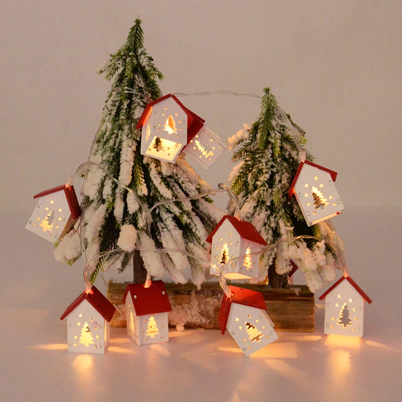 Boom opknoping ornament kerstversiering | houten huis LED String kerst licht - Navidad