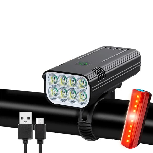 10000mAh Ultra Heldere LED Fietslamp Set | USB Oplaadbaar, 3600 Lumen Koplamp & Achterlicht, 6-8 LEDs, Waterdicht - LumaRide