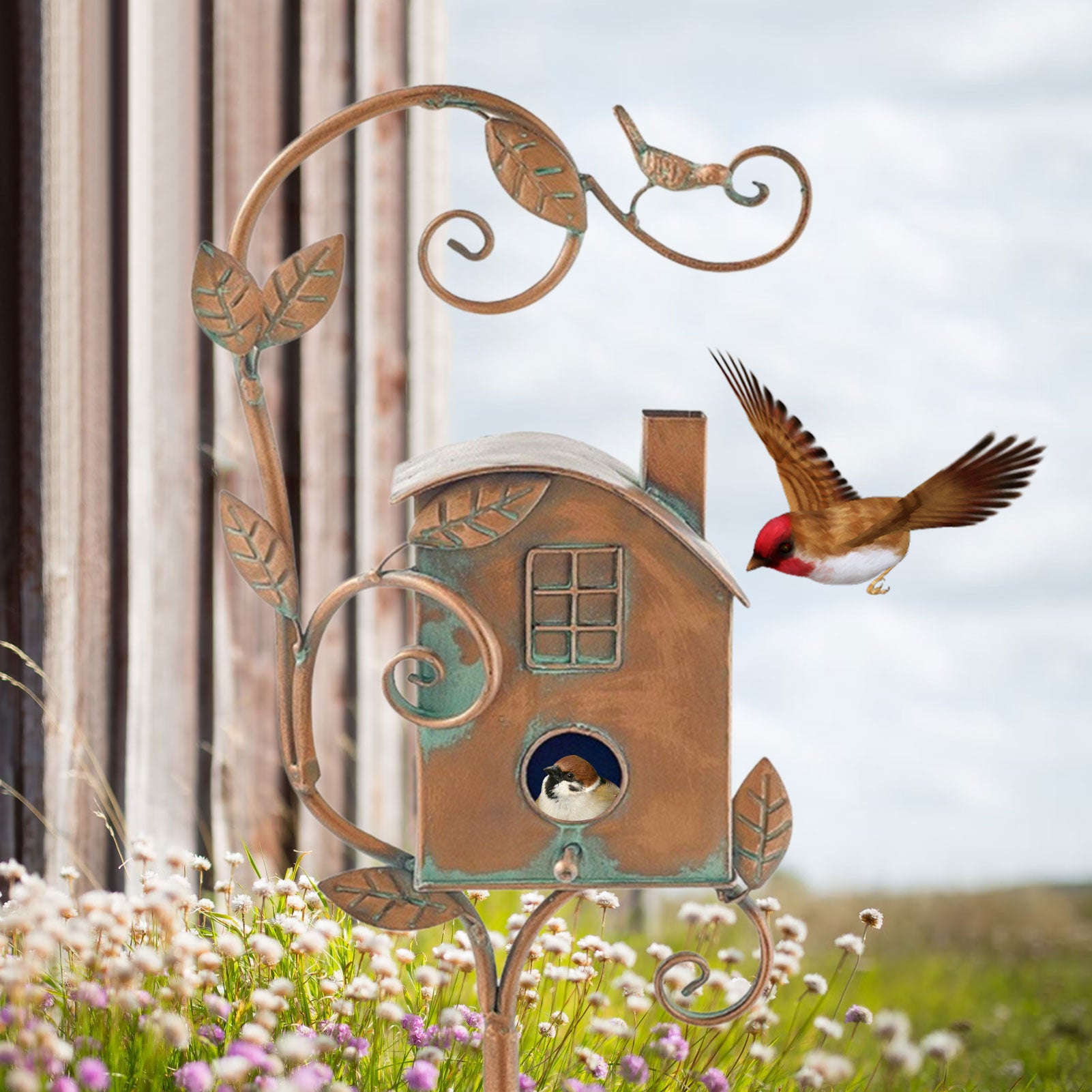 Metalen kunst vogelhuisje tuinplug - Talart