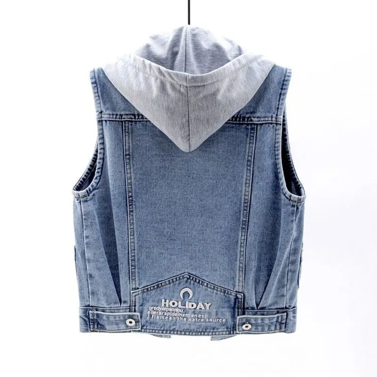 Denim Vest met Capuchon en Borstzakken - Lavi