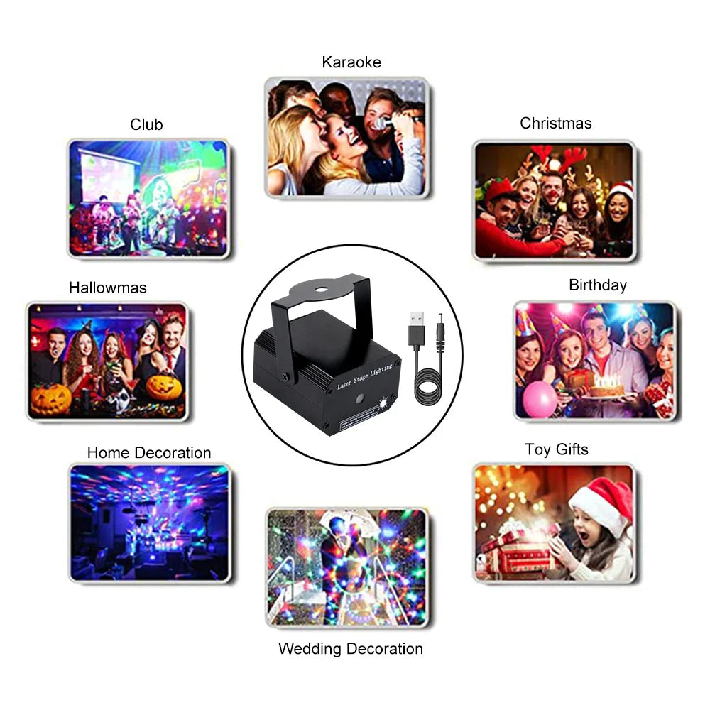 Draagbare Mini 2-in-1 LED Podiumlicht | Projector Laser DJ Disco Light | geluid geactiveerde laser effecten Flash kerst licht - MiniDisc