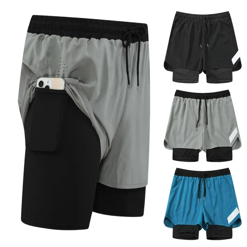 2-in-1 Heren Dubbele Sweatshorts | Wandelen, Marathon & Atletiek met Zak - Medis