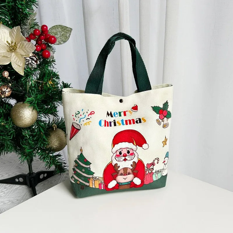 Vrolijke Cartoon Kerstman Cadeautas | Handheld Canvas Kerstdecor voor Blije Feestdagen - Carryall