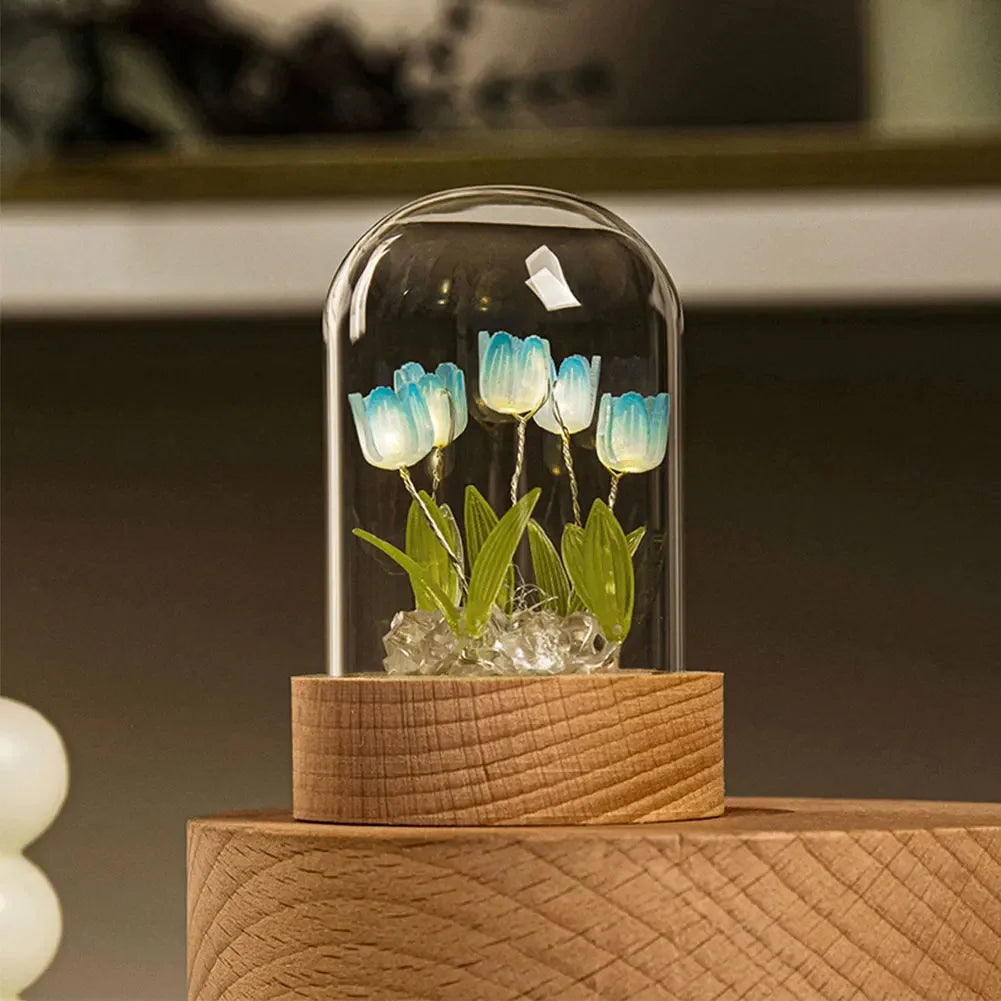 Handgemaakte Tulpen Nachtlamp met Delicate Glazen Deksel | Elegante Sfeerverlichting - TulipGlass