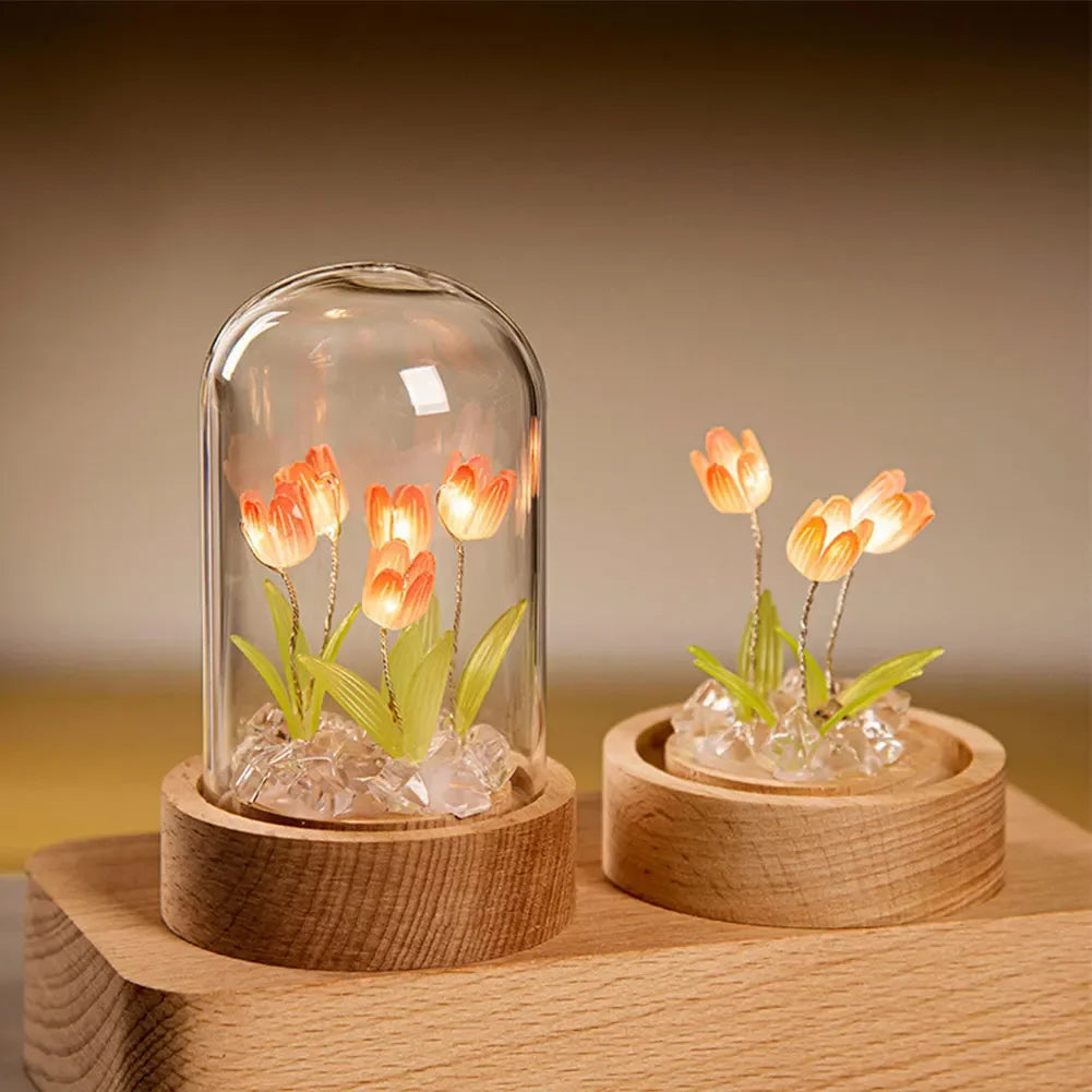 Handgemaakte Tulpen Nachtlamp met Delicate Glazen Deksel | Elegante Sfeerverlichting - TulipGlass