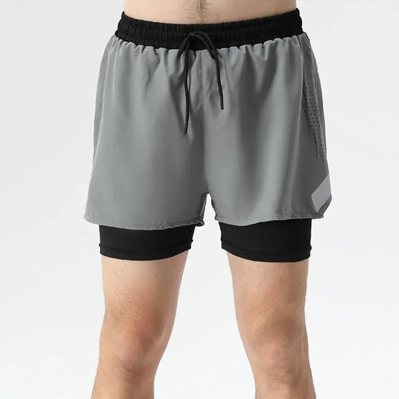 2-in-1 Heren Dubbele Sweatshorts | Wandelen, Marathon & Atletiek met Zak - Medis