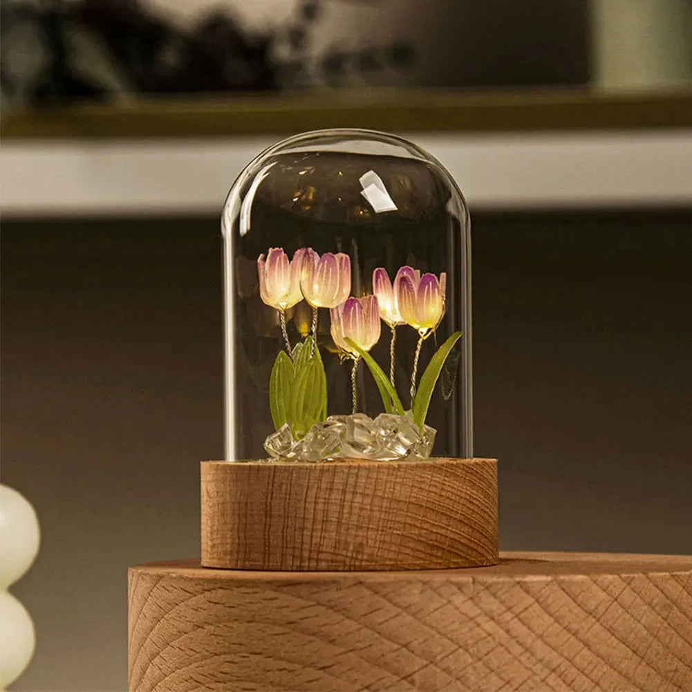 Handgemaakte Tulpen Nachtlamp met Delicate Glazen Deksel | Elegante Sfeerverlichting - TulipGlass