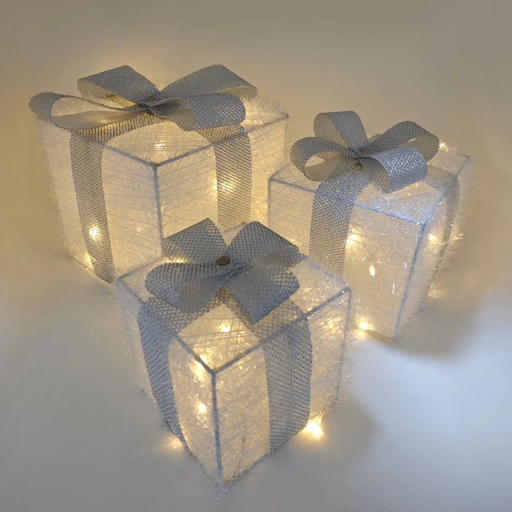 Kerst Verlichte Cadeau Dozen | LED Lichtdoos Set voor Binnen & Buiten Kerstdecoraties - GlowBox