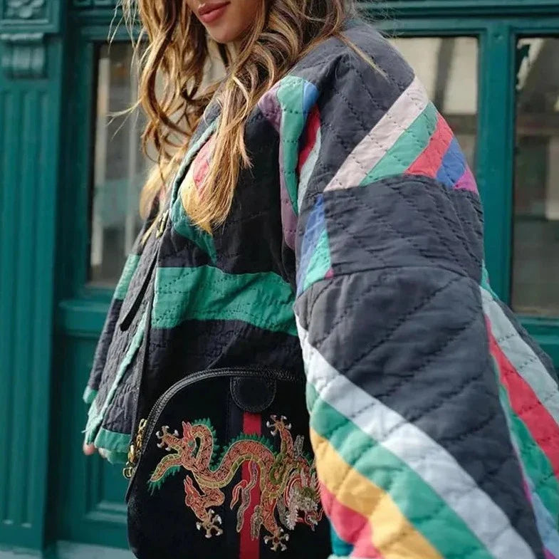 Gewatteerde Regenboog Streep Kimono Jas | Eclectische Elegantie voor Lente/Zomer 2025 - Darisol