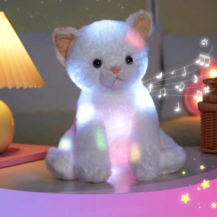 LED Licht Speelgoed Kat Pop | Muzikaal Kawaii Pluche Kussen Voor Kinderen Met Gloei-effect - Lulla