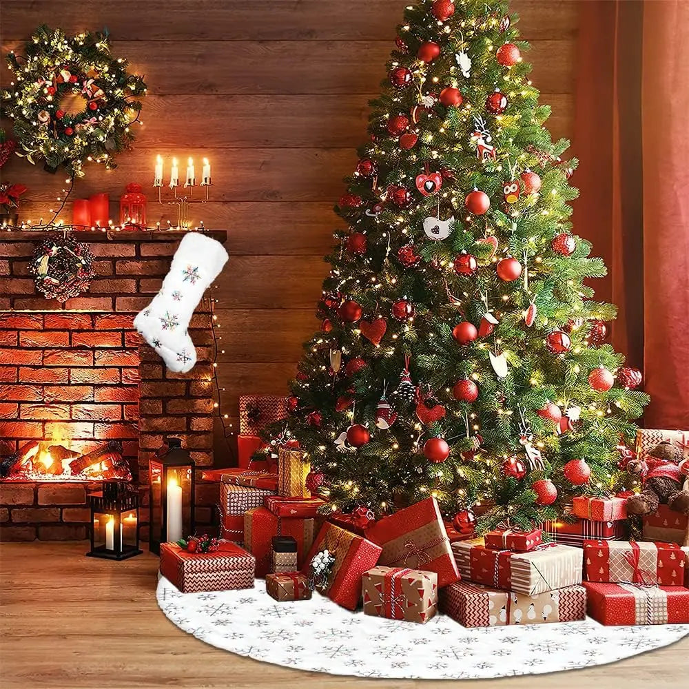 Luxueuze Witte Imitatiebont Kerstboom Rok | Zacht, Elegant en Perfect voor Feestdecoraties - FrostGlow