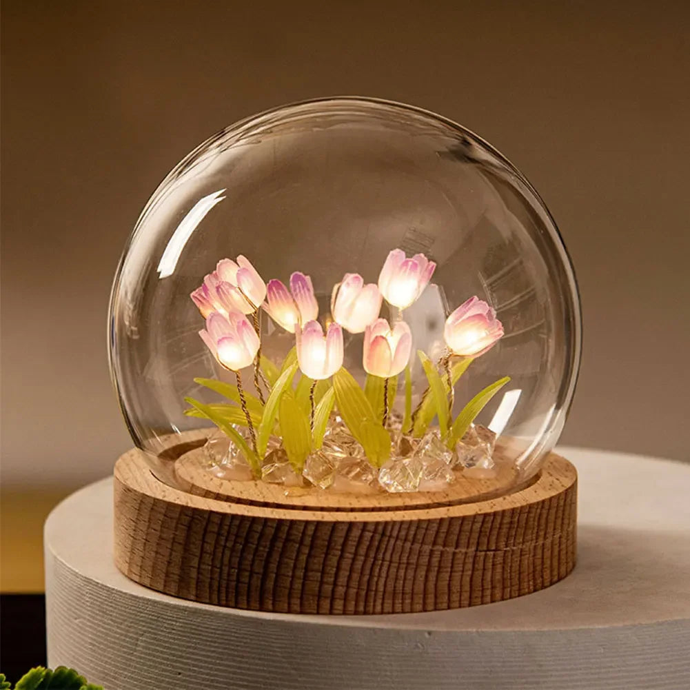 Handgemaakte Tulpen Nachtlamp met Delicate Glazen Deksel | Elegante Sfeerverlichting - TulipGlass