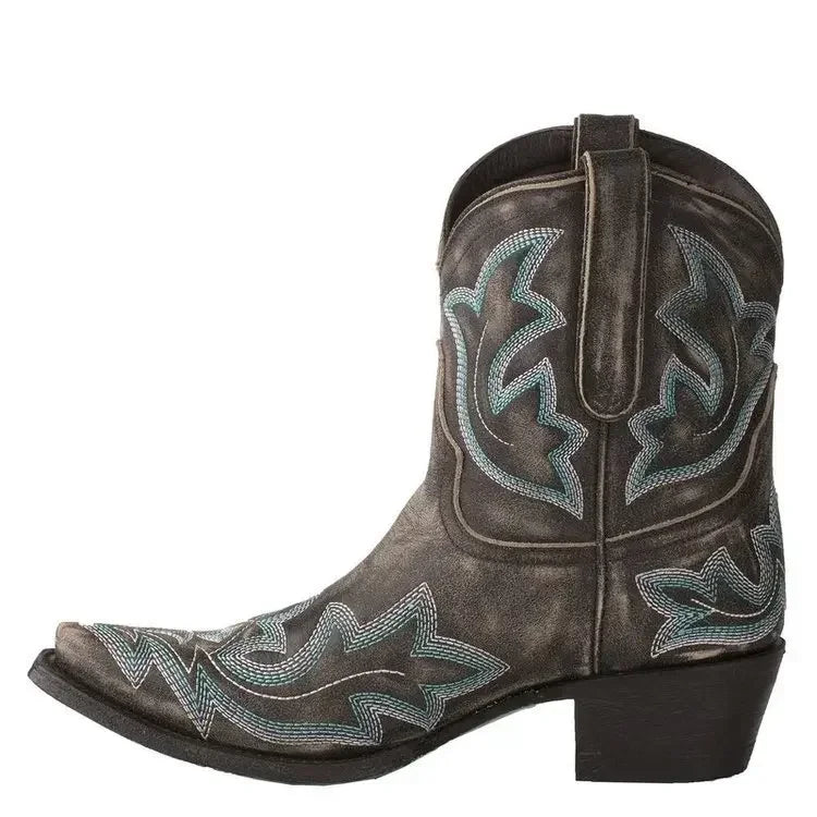 Dames Geborduurde PU Leren Hoge Hakken Cowboylaarzen | Trendy Westerse Stijl met Slangenpatroon - Harinne