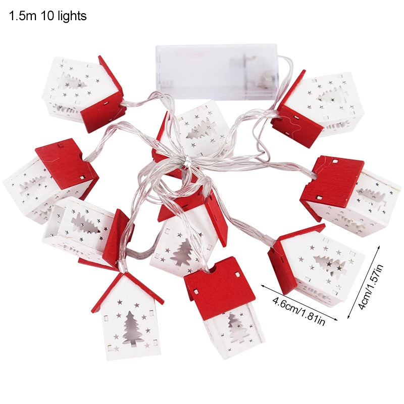 Boom opknoping ornament kerstversiering | houten huis LED String kerst licht - Navidad