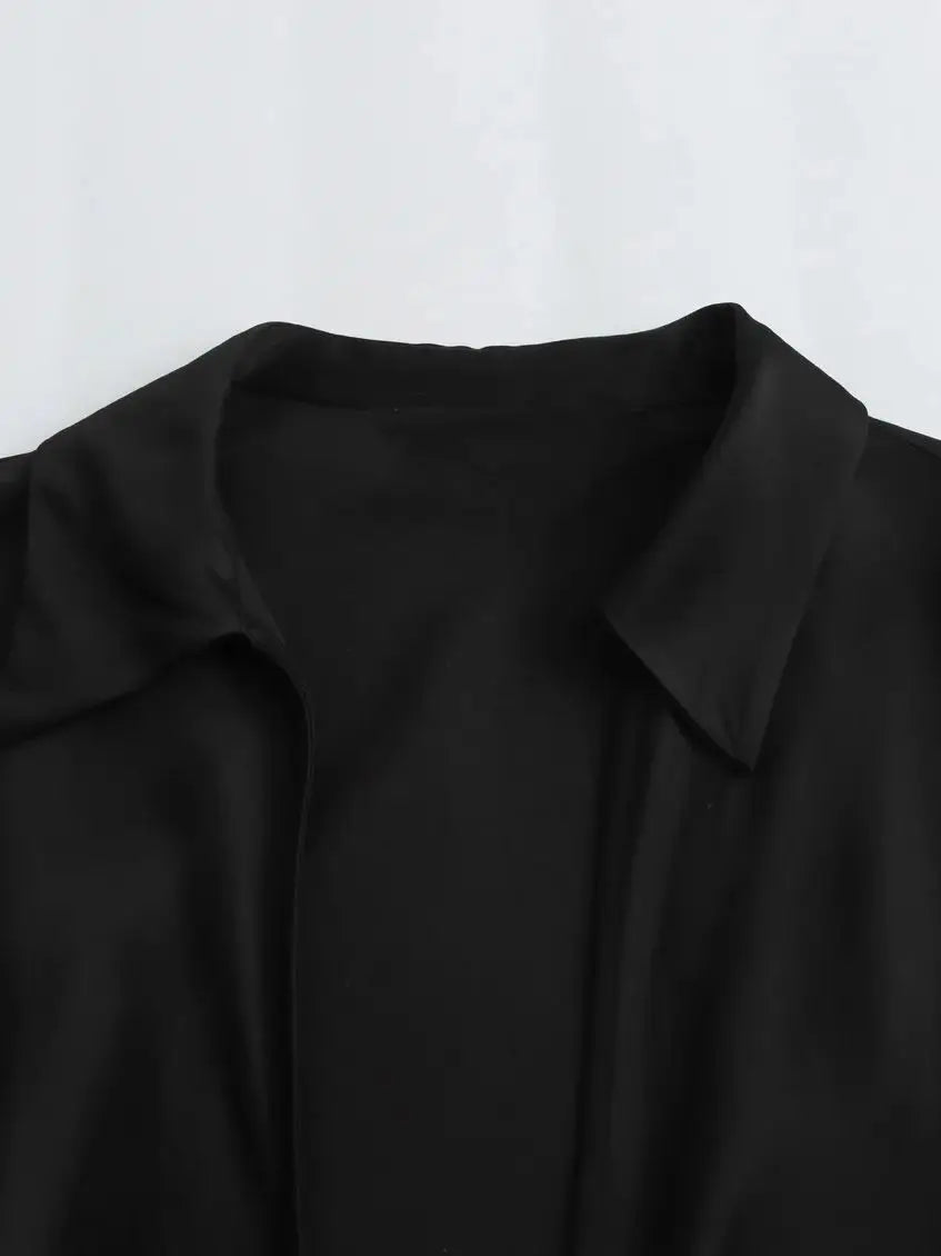 Elegante Satijnen Zijde Blouse voor Dames | Strikdetail & Losse Pasvorm voor Kantoor & Avondkleding -  Medelma