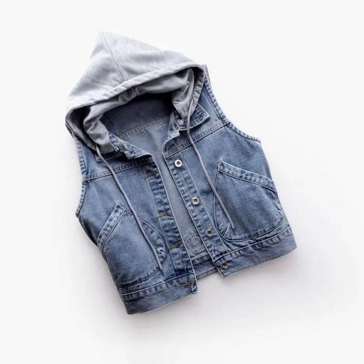 Denim Vest met Capuchon en Borstzakken - Lavi