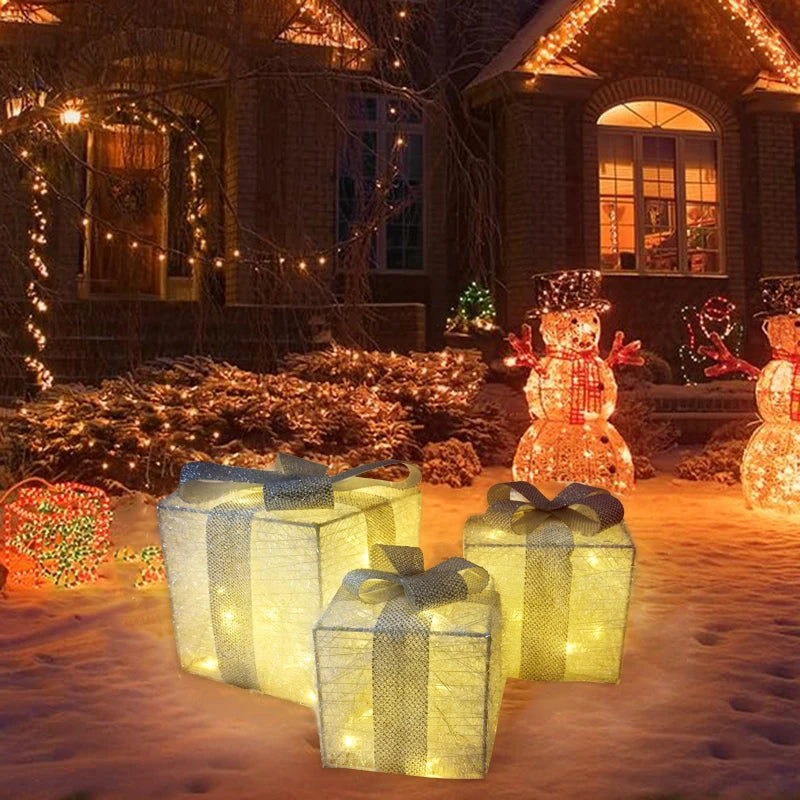 Kerst Verlichte Cadeau Dozen | LED Lichtdoos Set voor Binnen & Buiten Kerstdecoraties - GlowBox