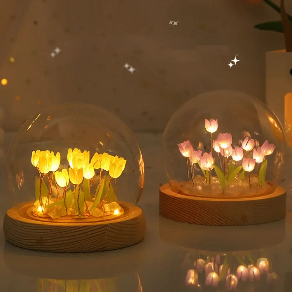 Handgemaakte Tulpen Nachtlamp met Delicate Glazen Deksel | Elegante Sfeerverlichting - TulipGlass