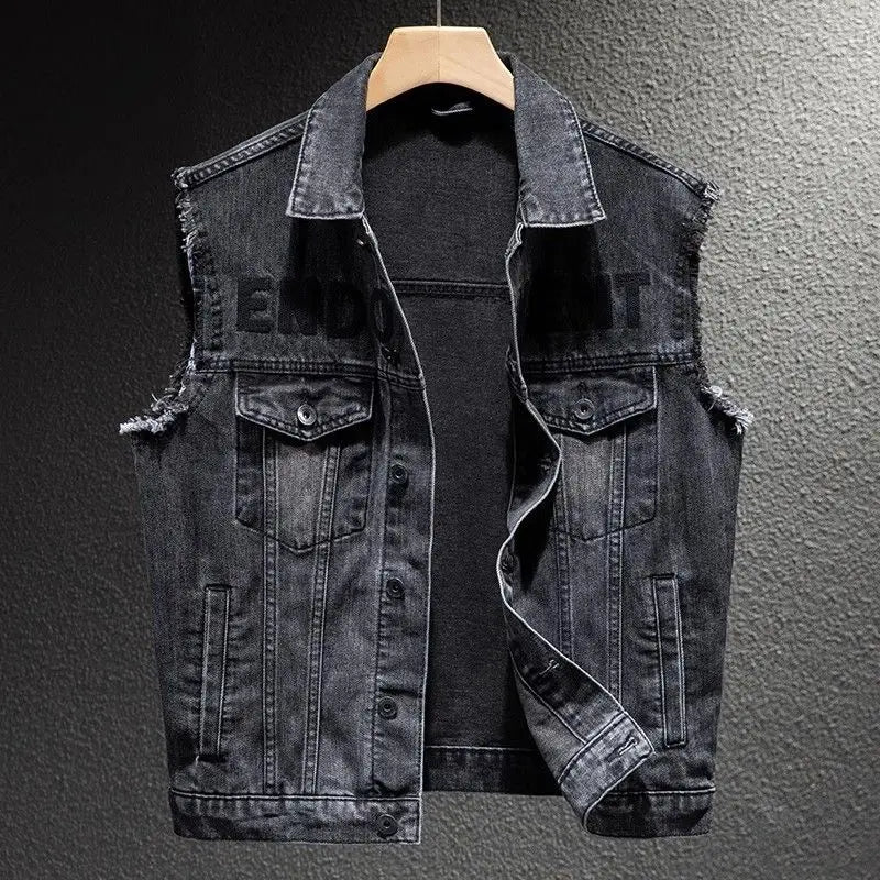 Heren Retro Motorfiets Denim Vest | Vintage Mouwloos Jack - Atharr