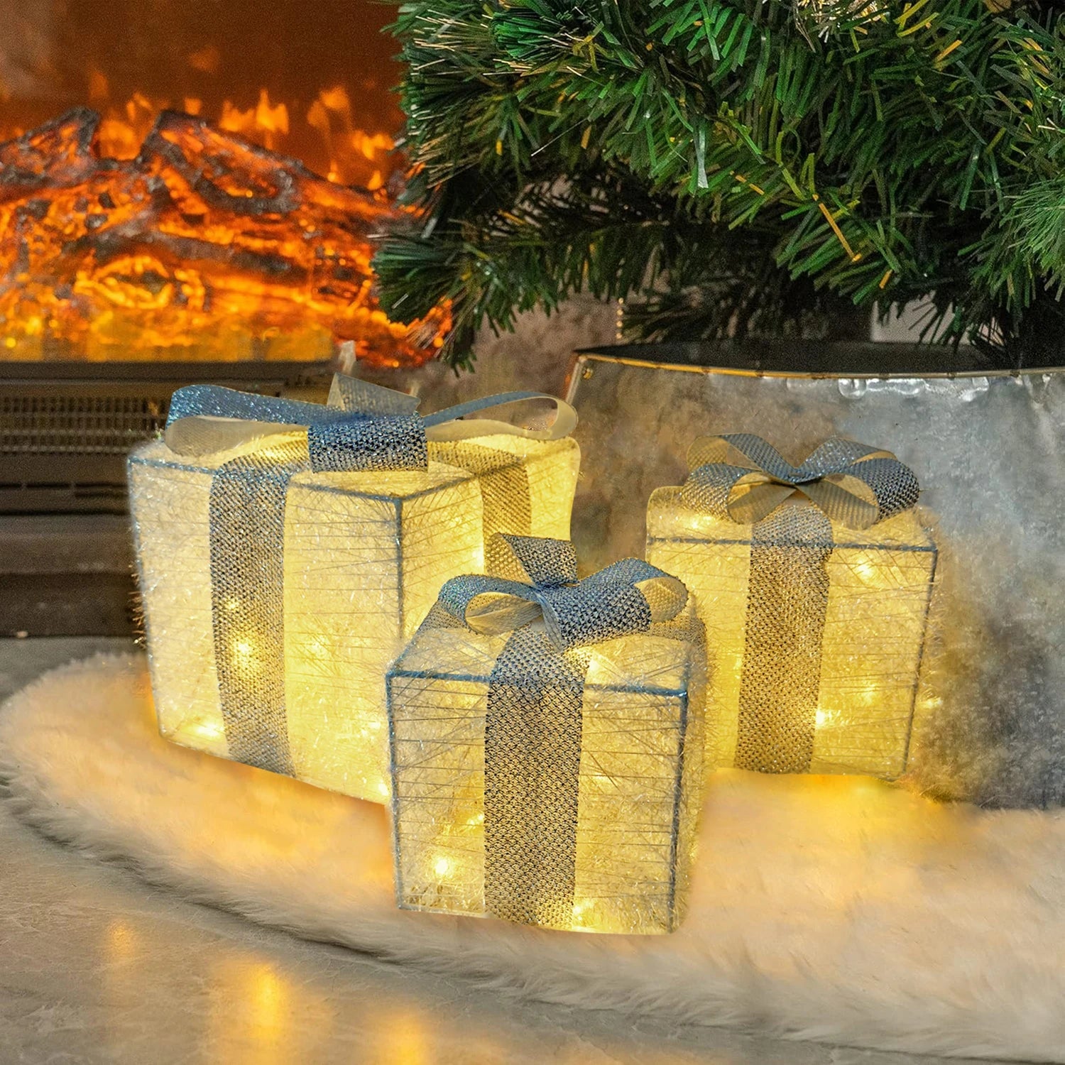 Kerst Verlichte Cadeau Dozen | LED Lichtdoos Set voor Binnen & Buiten Kerstdecoraties - GlowBox