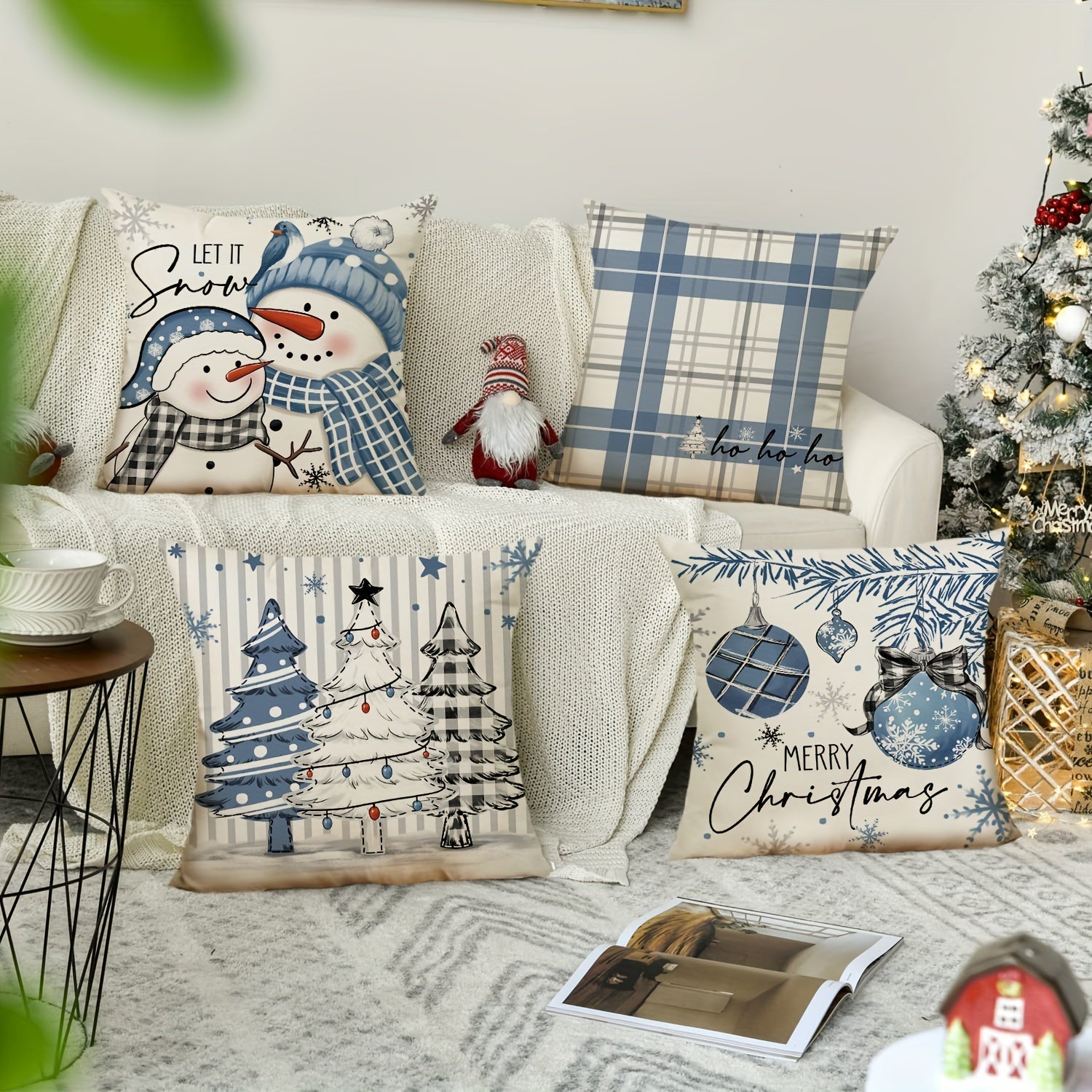 Feestelijke Kerst Kussenhoezen Set van 4 | Decoratieve Vakantie Kussenhoezen Voor Bank & Woondecoratie - Glenz