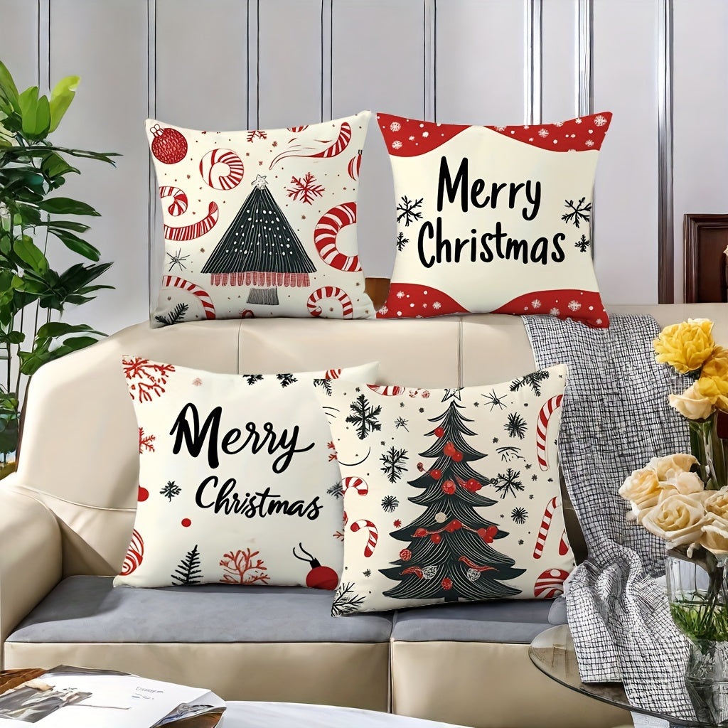 Set van 4 Kerstkussenhoezen | Sfeervolle Decoratieve Kussenhoezen Voor Kerstmis en Woonkamer - Westlich