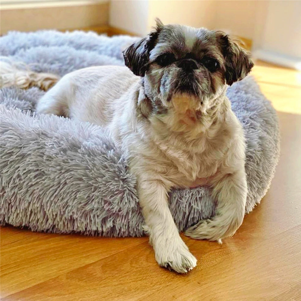 Donutvormig Huisdierbed van Ademend Pluche Katoen voor Honden en Katten - Adam