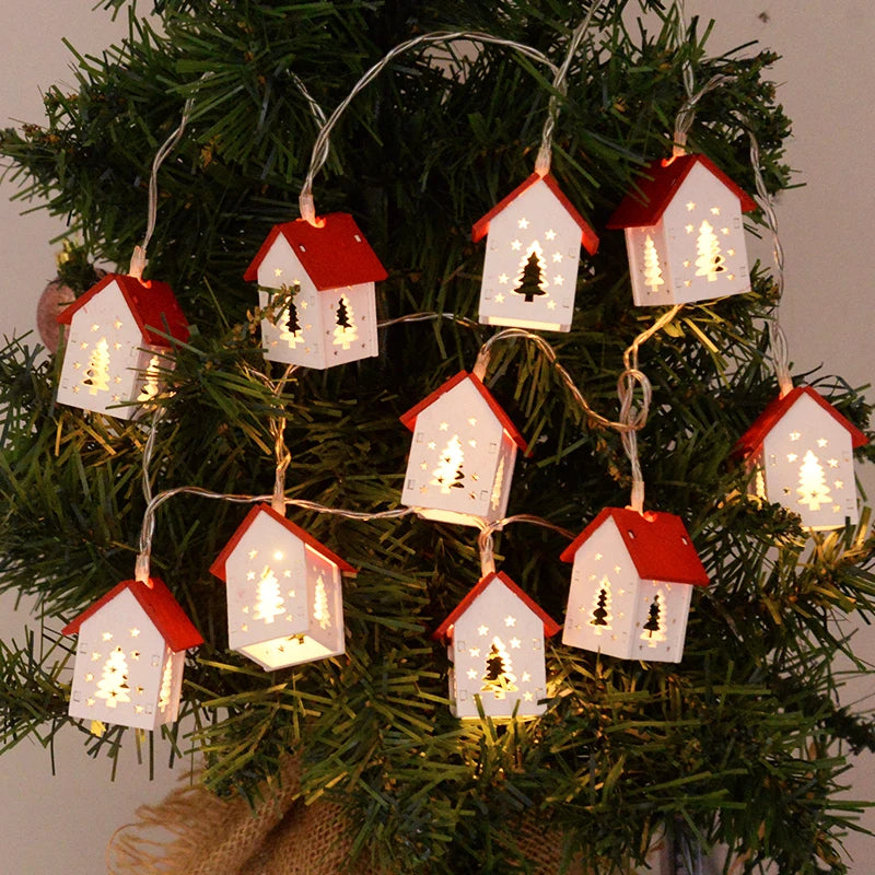 Boom opknoping ornament kerstversiering | houten huis LED String kerst licht - Navidad