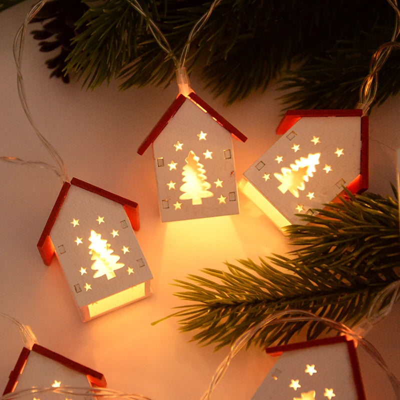 Boom opknoping ornament kerstversiering | houten huis LED String kerst licht - Navidad