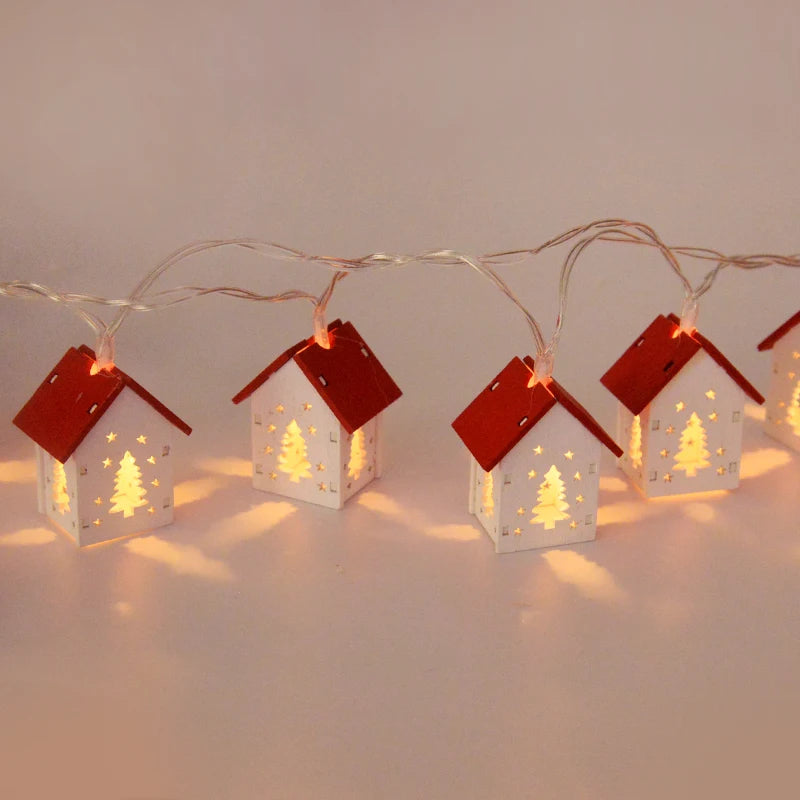 Boom opknoping ornament kerstversiering | houten huis LED String kerst licht - Navidad