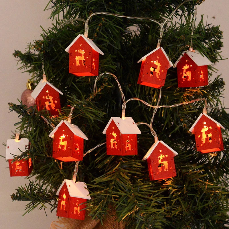 Boom opknoping ornament kerstversiering | houten huis LED String kerst licht - Navidad