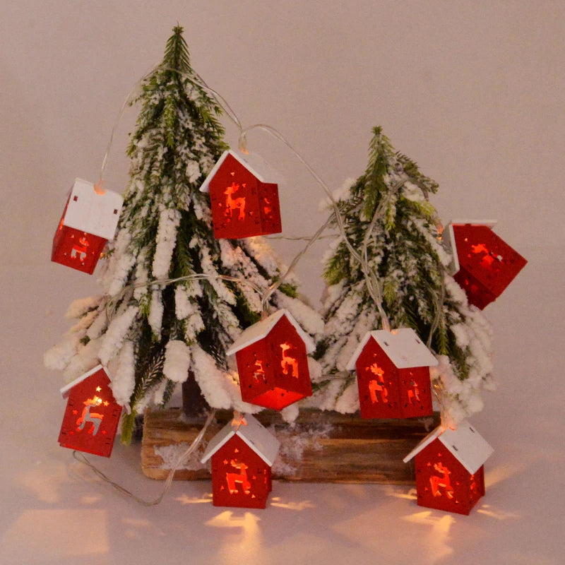 Boom opknoping ornament kerstversiering | houten huis LED String kerst licht - Navidad