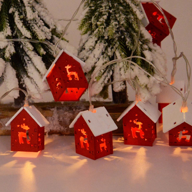 Boom opknoping ornament kerstversiering | houten huis LED String kerst licht - Navidad