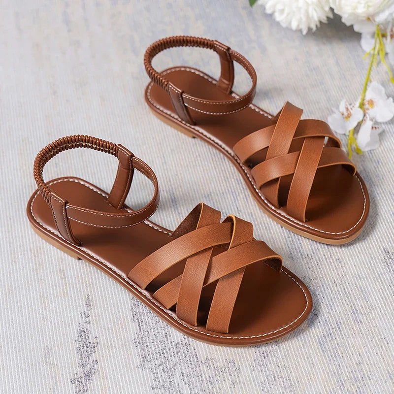 Romeinse Stijl Open Teen Platte Sandalen | Duurzaam & Ondersteunend Zomerschoeisel -  Savanagh