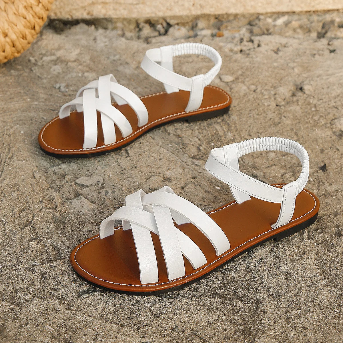 Romeinse Stijl Open Teen Platte Sandalen | Duurzaam & Ondersteunend Zomerschoeisel -  Savanagh